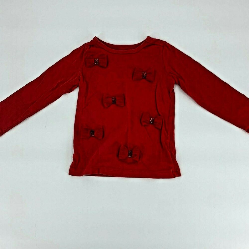 Carters Toddler Girls T-Shirt Long Sleeve Bow Print Cotton Red Size 2T